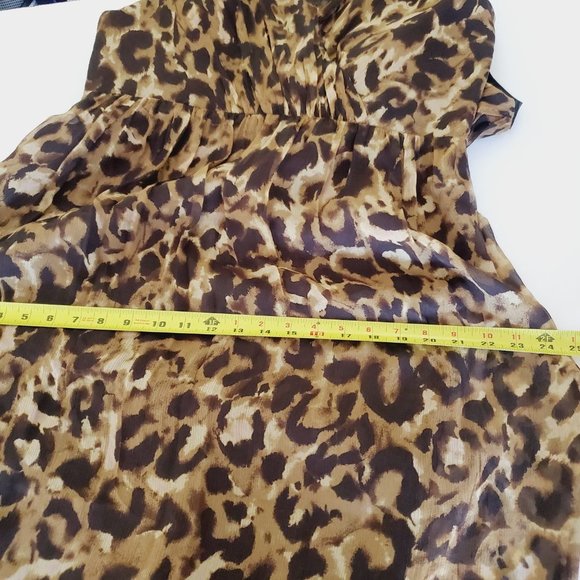 Jones New York Dress Leopard Print Silk Cocktail Tan Chocolate 12 - Picture 9 of 10